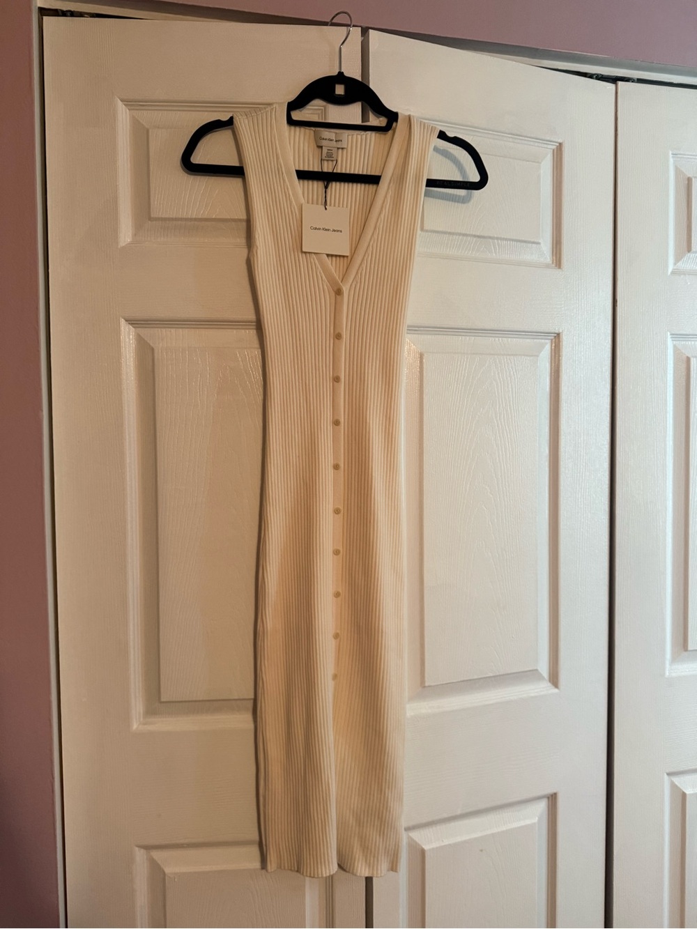 Calvin Klein Jeans cream ribbed button-down midi dress